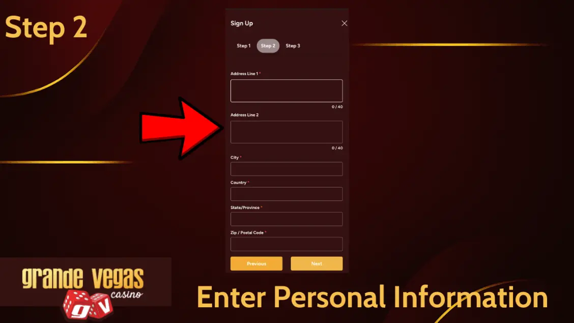 Grande Vegas casino enter details 2