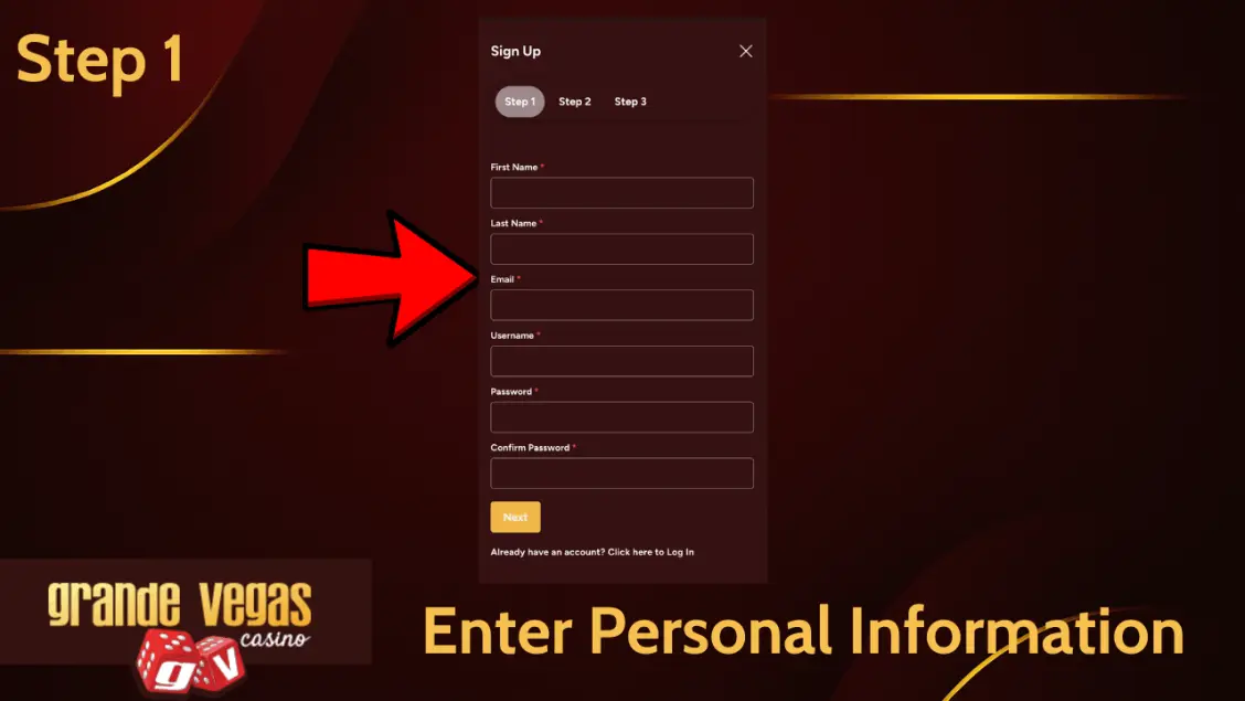 Grande Vegas casino enter details